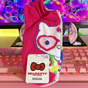 Sanrio Hello Kitty & Friends Socks Pink Glasses Flowers 2023 5 No Show Pack Pair